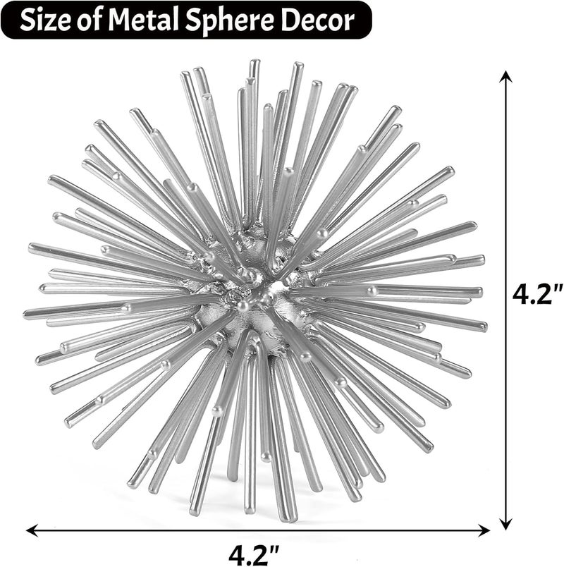 Mocome Silver Sphere Decor, Metal Starburst Tabletop Sculpture Decor, Mid-Century Modern Metal Starburst Centerpiece, Spike Ball Decoration for Home, Coffee Table Decor - Image 5